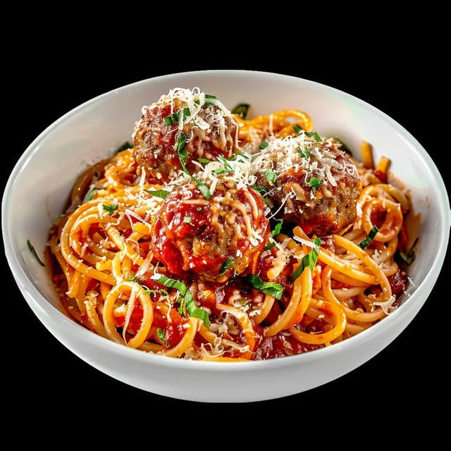 Spaghetti Marinara with Meatballs.